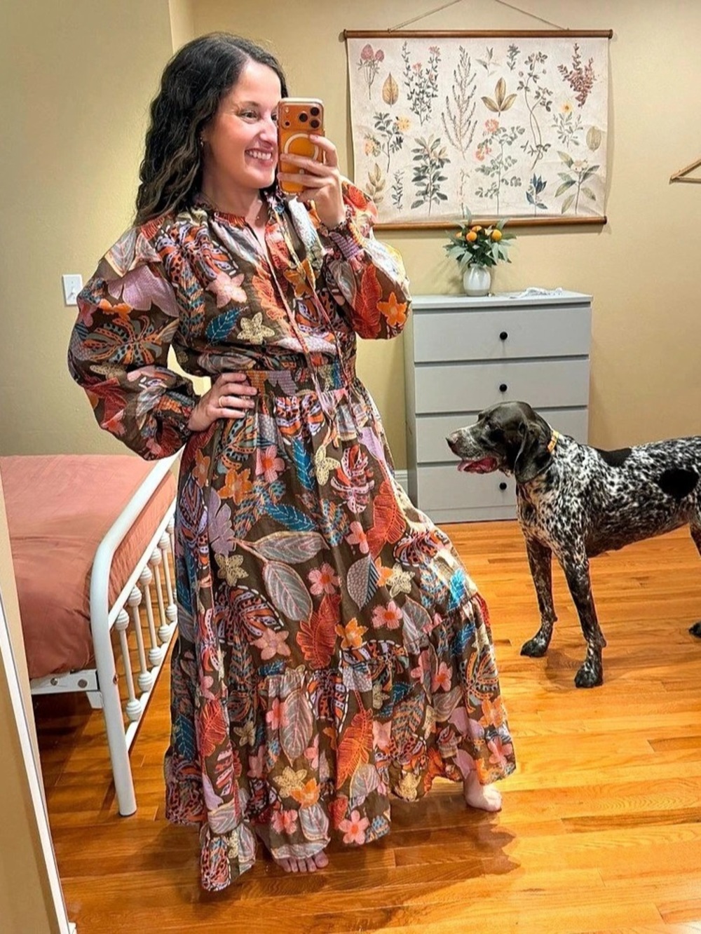 Anthropologie Fate Fall Brown Floral Print Maxi Dress Large - Picture 3 of 12